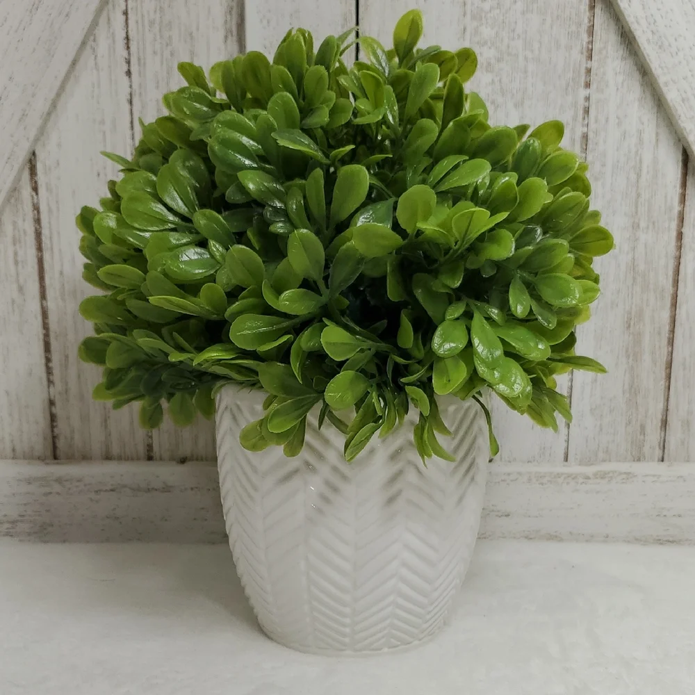 Faux Boxwood Greenery Plant in White Ceramic Planter Decor